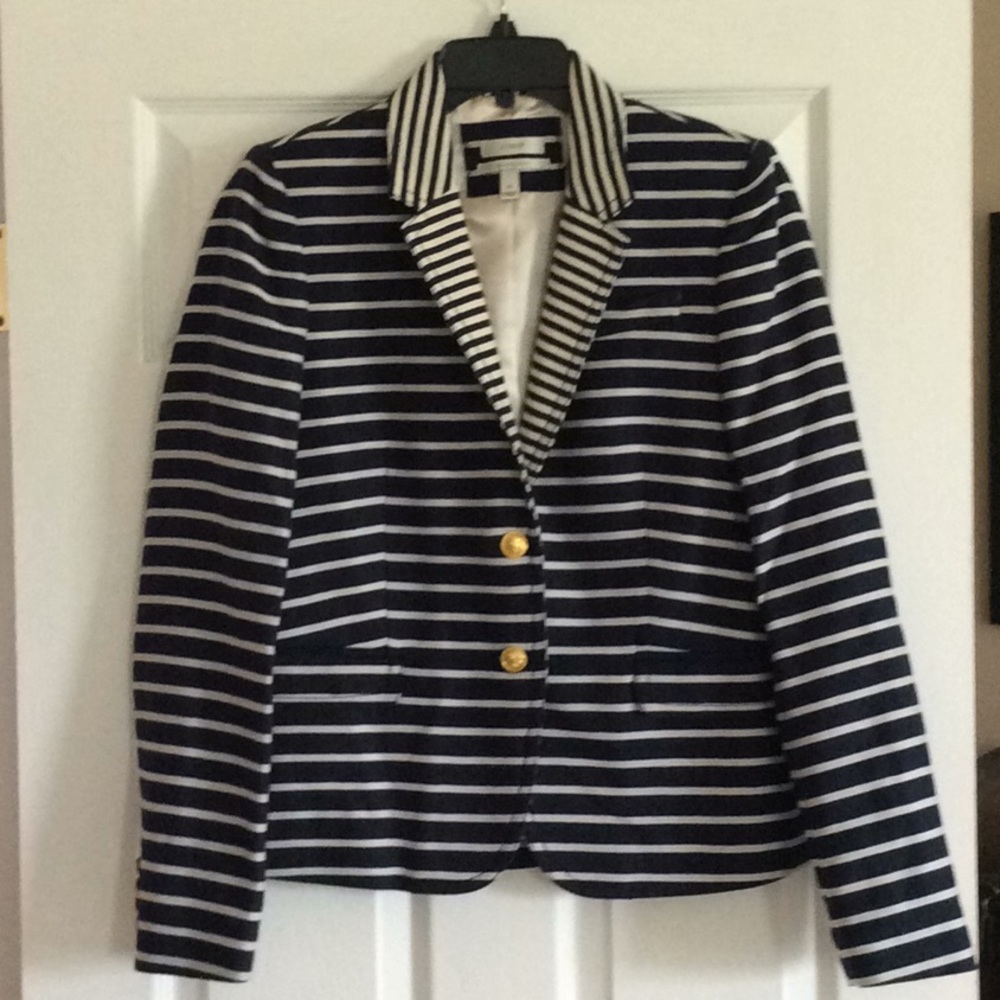 J. Crew Navy & White Striped Blazer, Size 10.